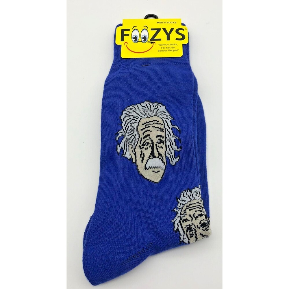 Foozys Albert Einstein Crew Socks 1 Pair Mens 10-13 Blue NEW Science Humor